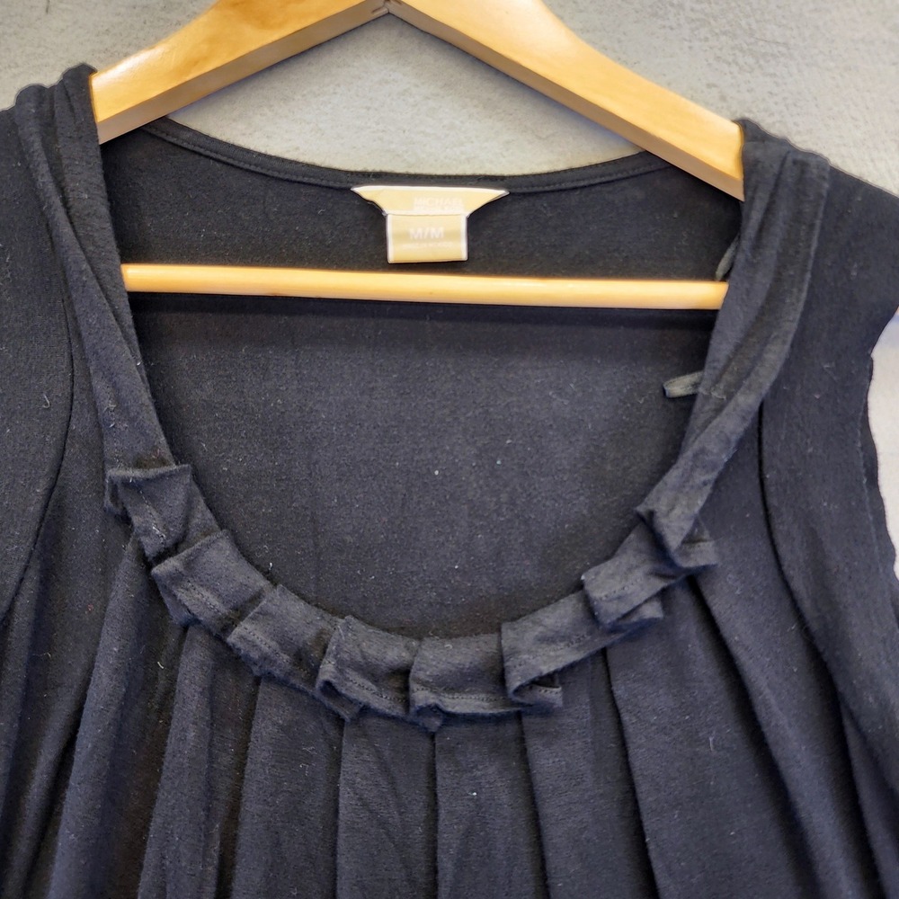 Michael Michael Kors Black Ruffle Neck Pleated Sleeveless Top Shell  Medium - Picture 3 of 11